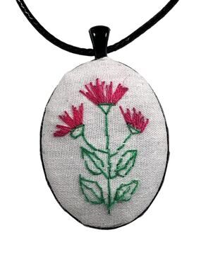 Handmade Pink Wild Flower Embroidery Necklace